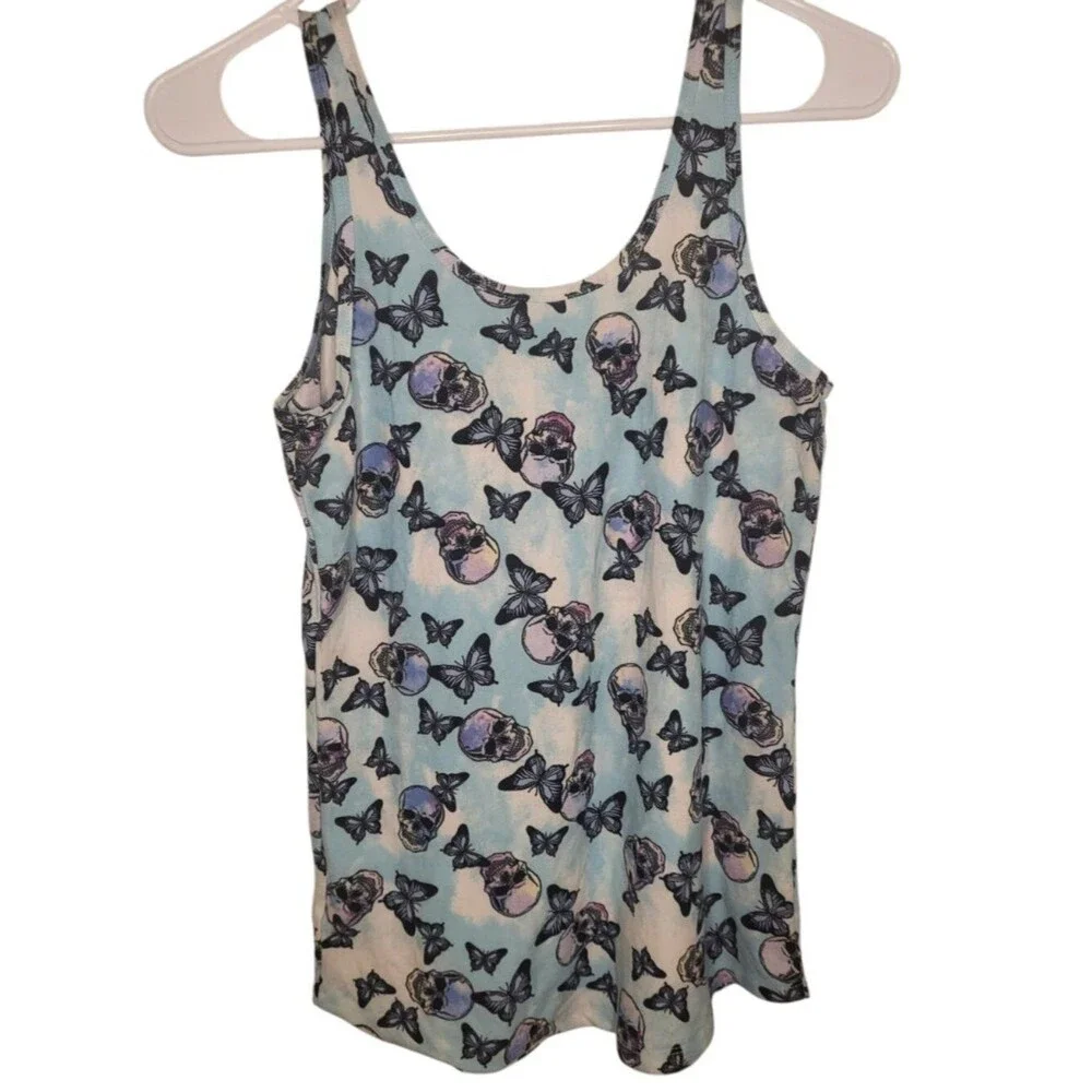 No Boundaries Juniors' scoop neck "Skull and Butterfly" Tank Top - Picture 2 of 8
